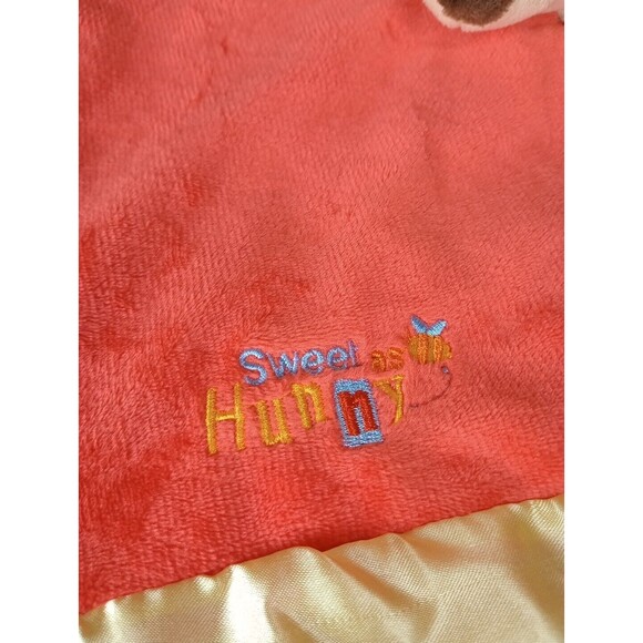 Disney Baby Winnie The Pooh Lovey Security Blanket Red Hunny Honey Satin Trim - Picture 2 of 9